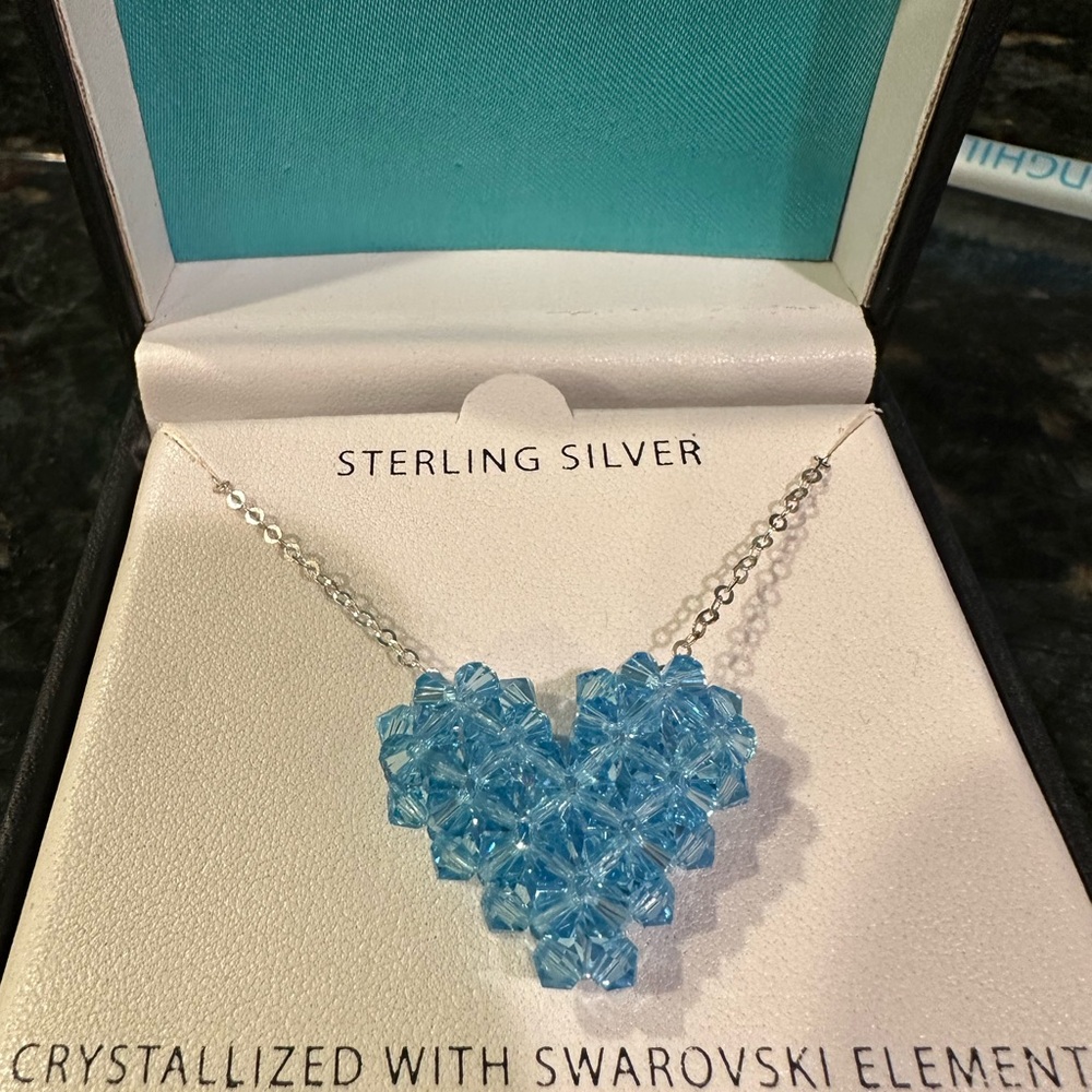 Swarovski Sterling Silver Blue Crystal Heart Necklace